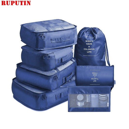RUPUTIN 7-Piece Set Travel Storage Clothes Underwear Shoes Organizer Packing Cube Bag High Capacity Luggage Organizer Travel Bag